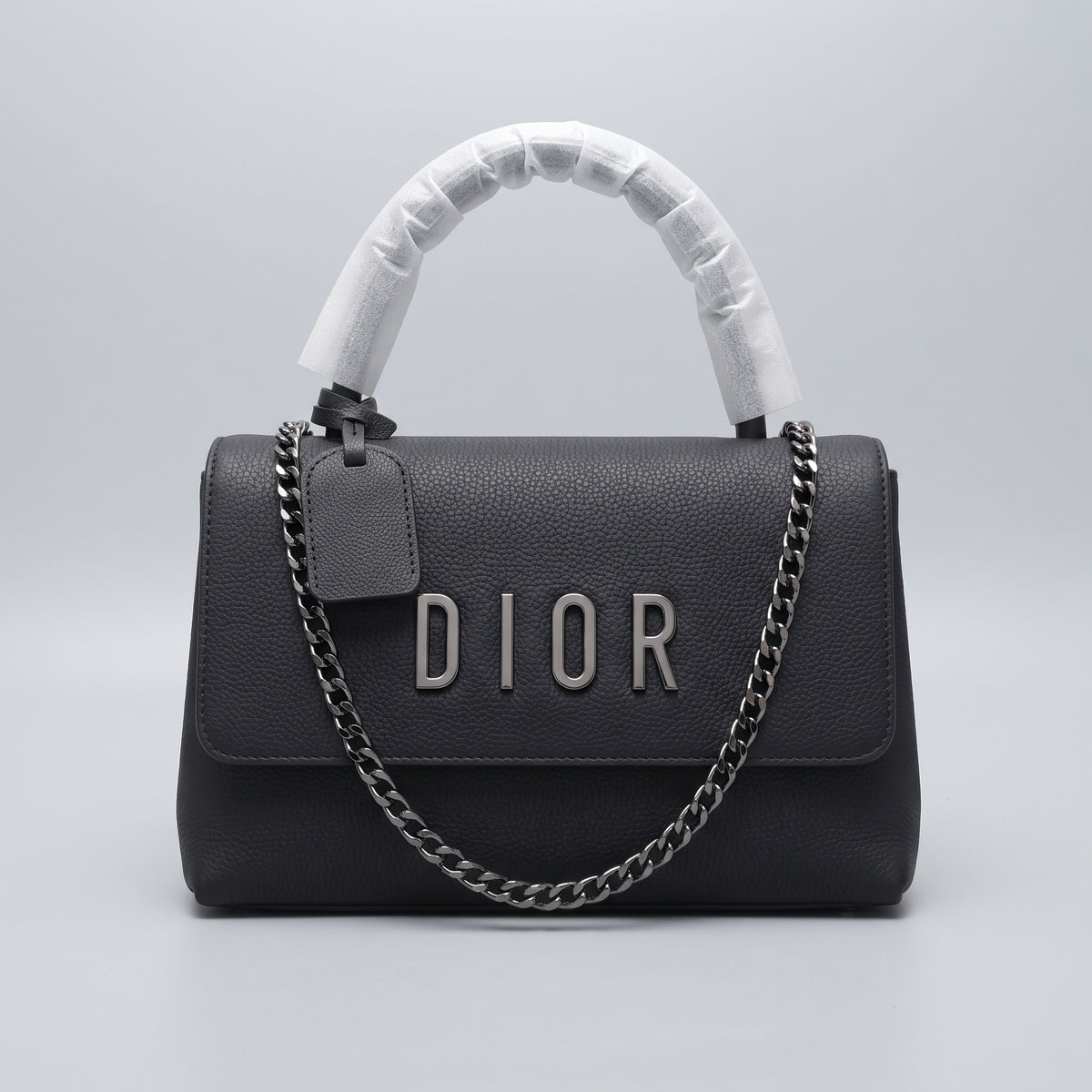 Black Top-Handle Flap Handbag with Detachable Chain Strap