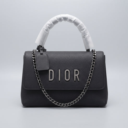Black Top-Handle Flap Handbag with Detachable Chain Strap