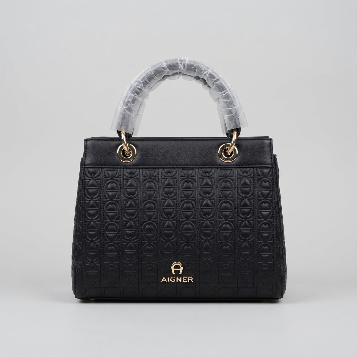 Women’s Structured Handbag with Quilted Monogram-Style Texture