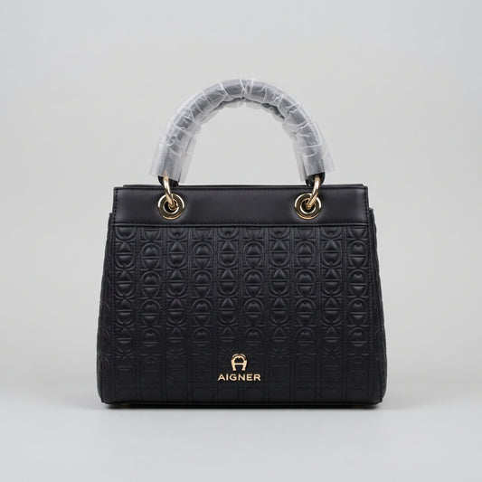 Women’s Structured Handbag with Quilted Monogram-Style Texture