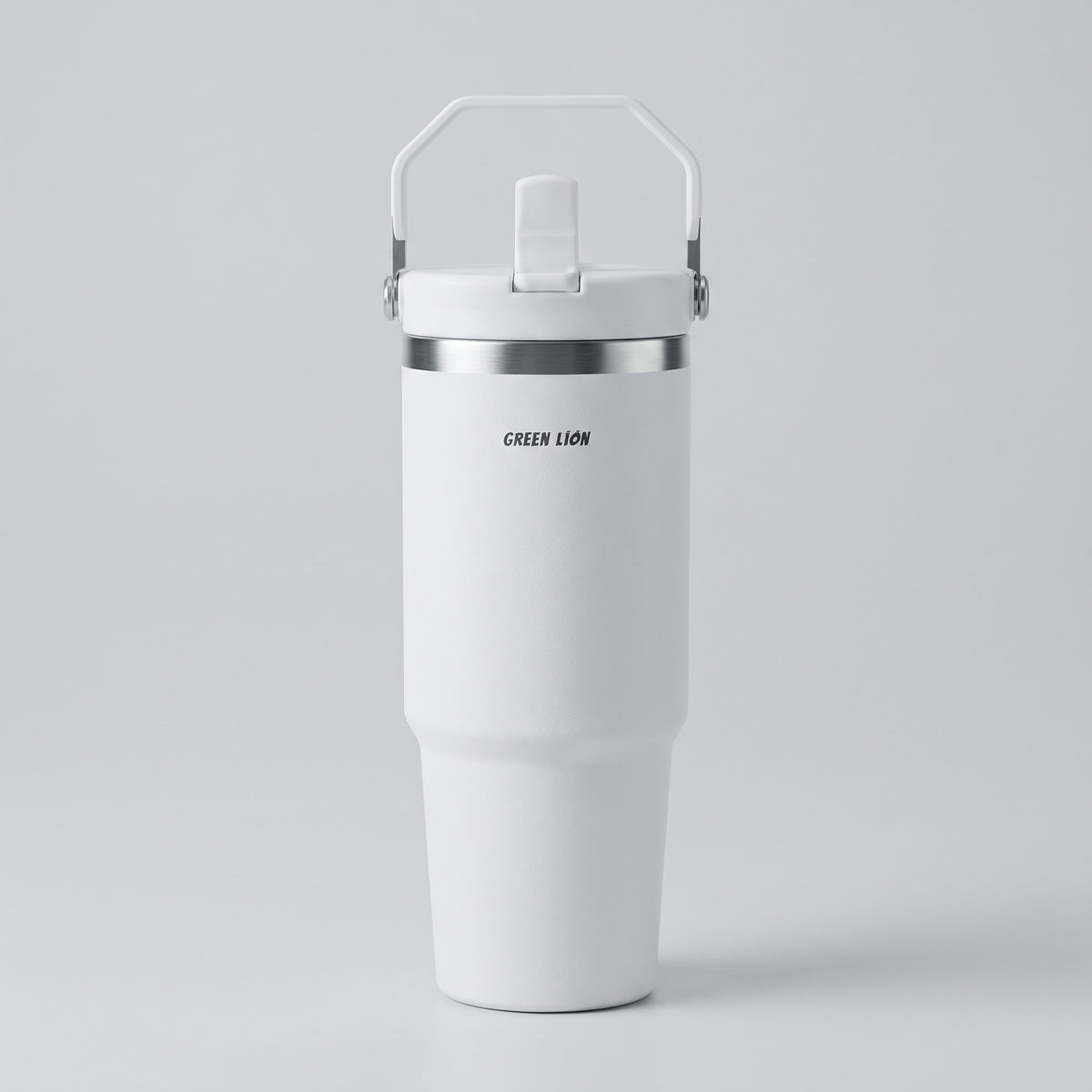 White Tumbler with Flip Straw Lid and Carry Handle - Large Travel Cup