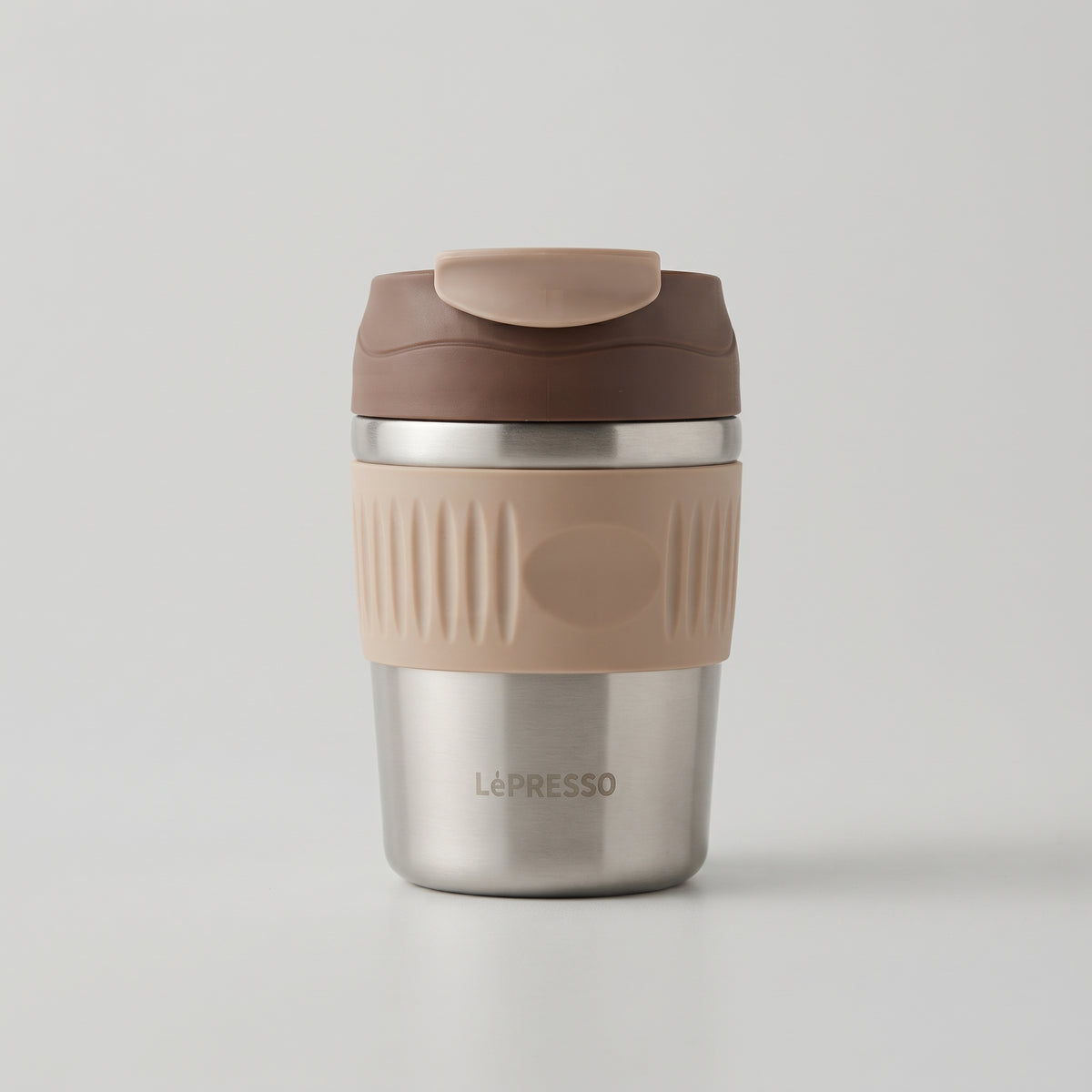 Travel Coffee Tumbler with Flip Lid and Silicone Grip Sleeve - Steel / Pink