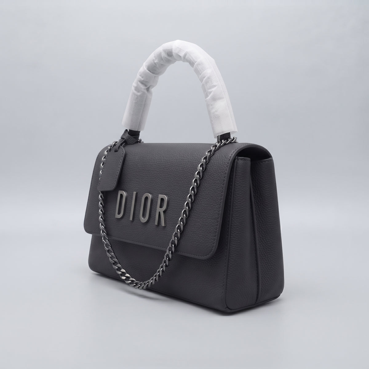 Black Top-Handle Flap Handbag with Detachable Chain Strap