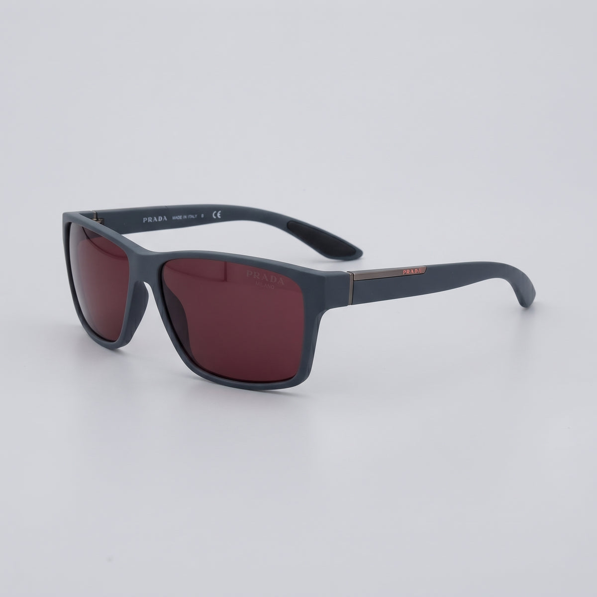 Men’s Rectangular Sunglasses - Matte Slate Grey Frame with Burgundy Lenses