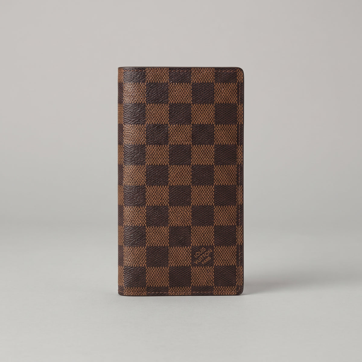 Men’s Long Bifold Wallet - Brown Checkered Pattern, Slim Vertical Design