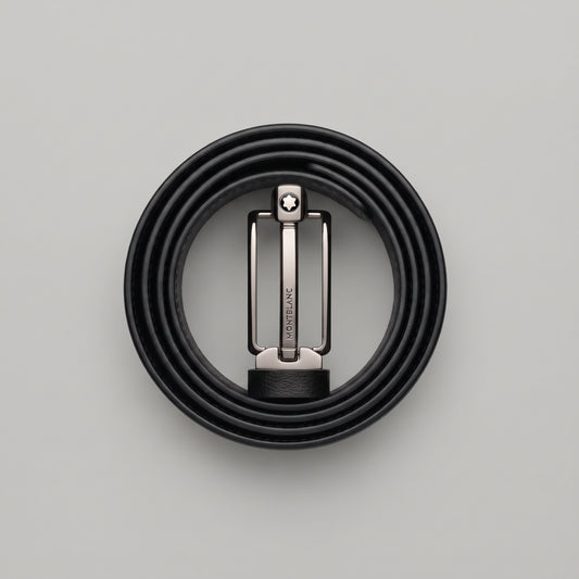 Men’s Black Leather-Look Belt - Gunmetal Pin Buckle, Classic Formal Design