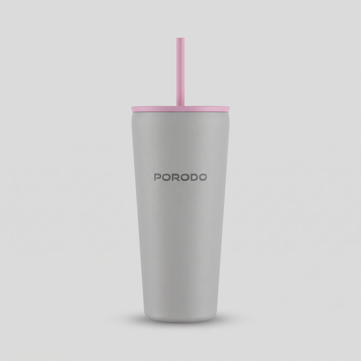 Grey Tumbler with Pink Lid and Straw - Matte Finish Travel Cup