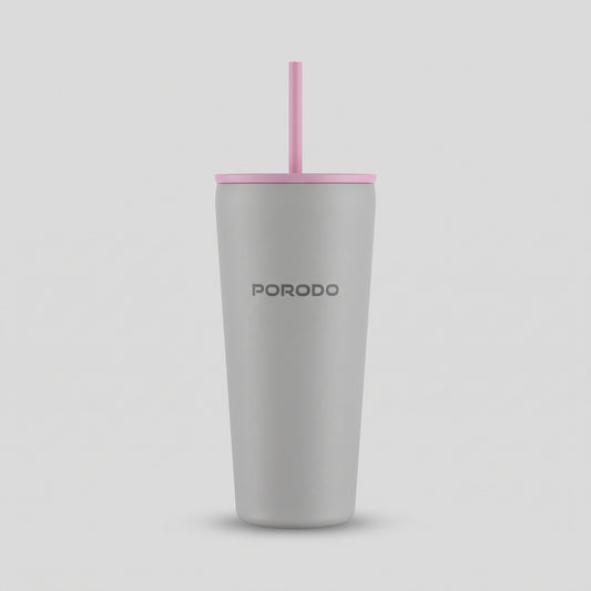 Grey Tumbler with Pink Lid and Straw - Matte Finish Travel Cup