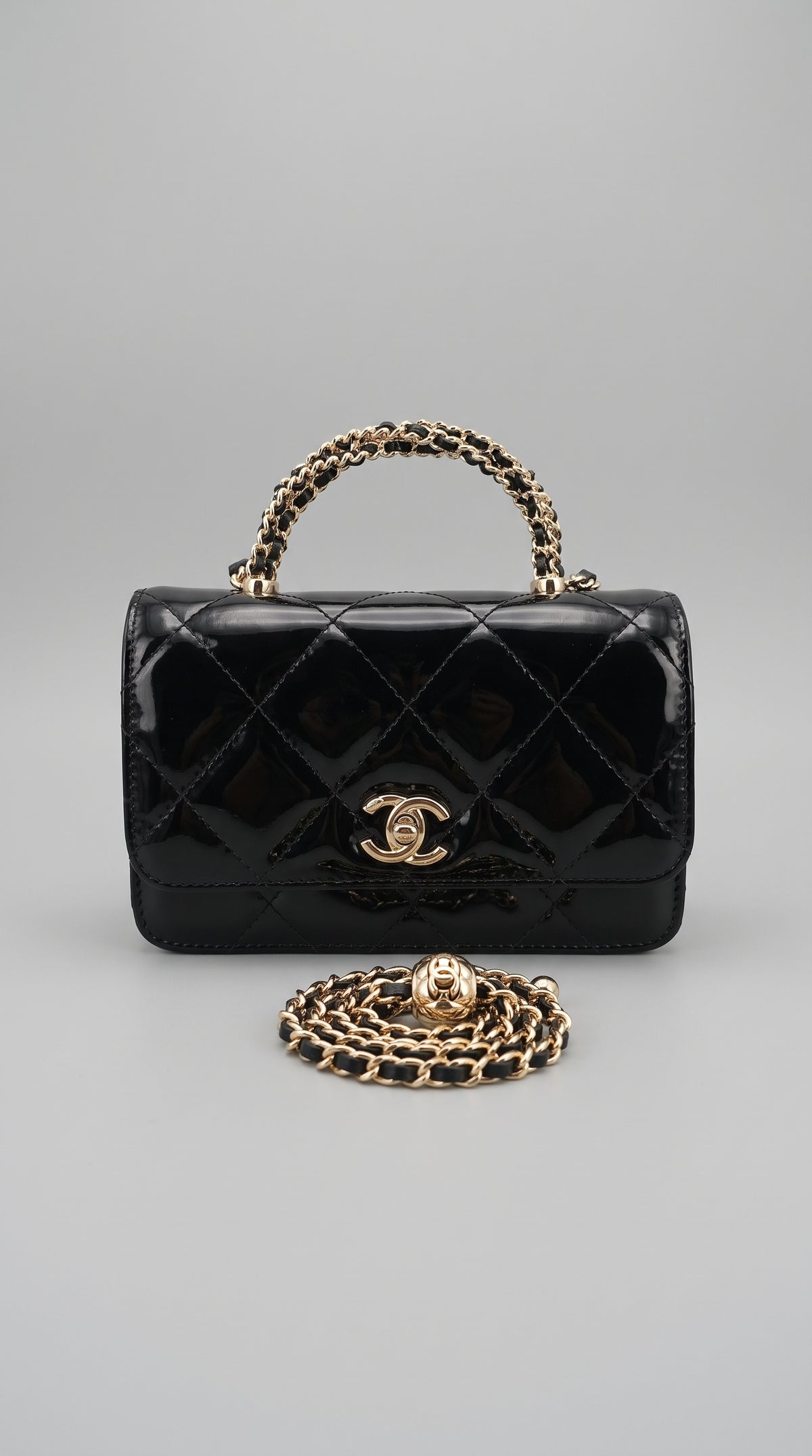Quilted Mini Flap Bag with Chain Top Handle & Crossbody Strap