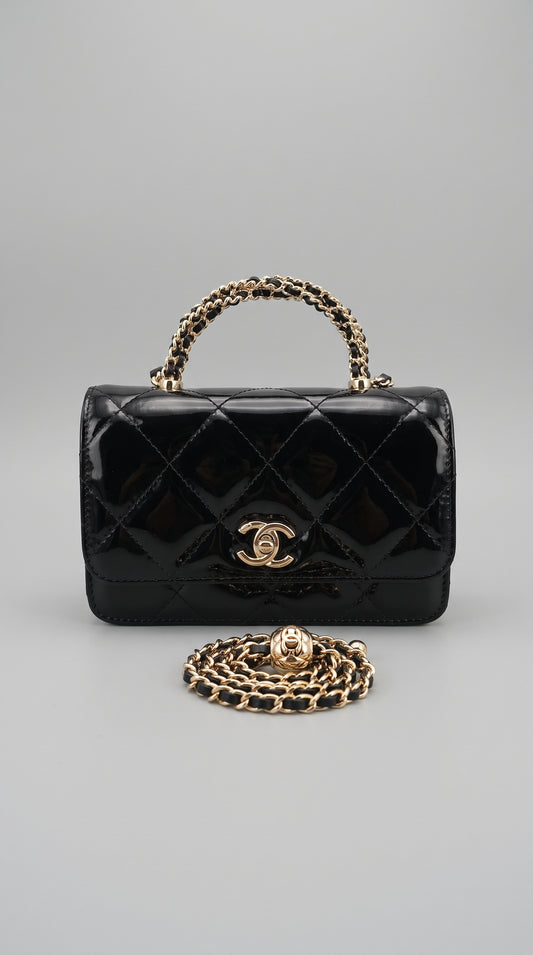 Quilted Mini Flap Bag with Chain Top Handle & Crossbody Strap