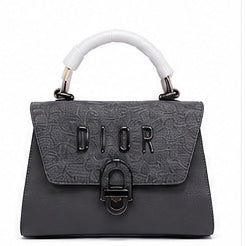 Charcoal Grey Dior Top Handle Bag | Dark Grey Dior Structured Handbag with White Handle UAE