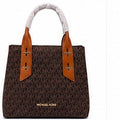 Brown Tan Michael Kors Monogram Tote Bag | MK Logo Handbag with Gold Hardware UAE