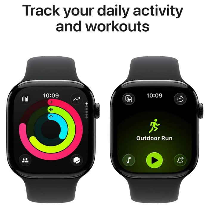 Apple Watch Series 10 GPS 42mm - Jet Black Aluminum Case with Black Sport Band (Renewed)